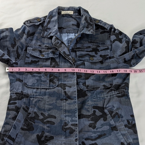Elan Two Tone Blue Camo Raw Hem Denim Utility Jacket - Picture 9 of 9